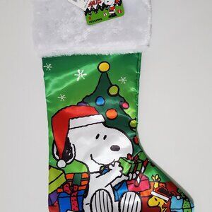 NEW RARE Peanuts Snoopy Christmas Stocking 18" Satin